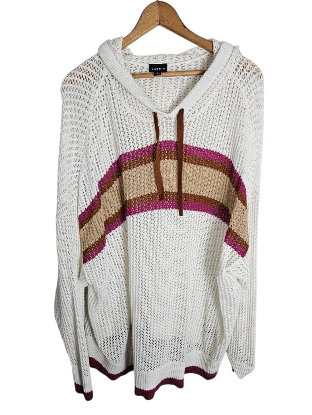 Torrid Cream Maroon Stripe Pointelle Boxy Hoodie, Torrid size 3
